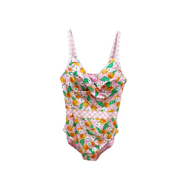 Draper James x Lands End One Piece Swimsuit Tummy Control Orange Pink Sz 10 - Picture 1 of 5